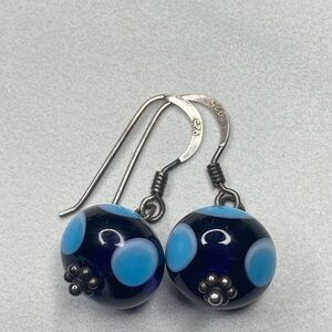 Evil eye glass beaded earrings sterling silver accents &‎ hooks 925